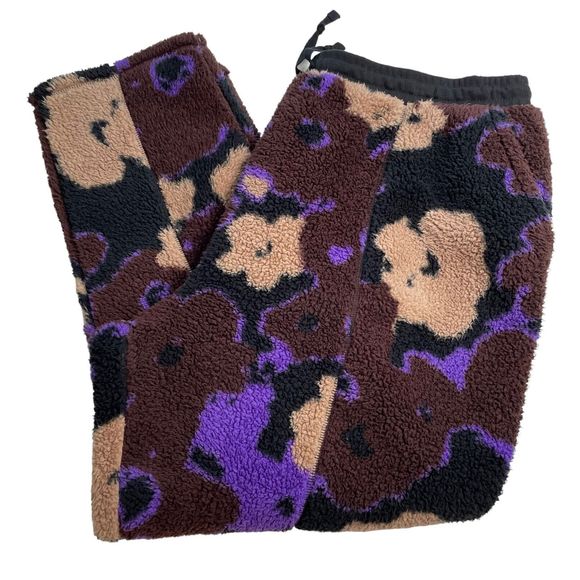 BP Womens Fleece Joggers Purple 2X Polyester Fleece Flowers Drawstring Waist - Picture 2 of 9